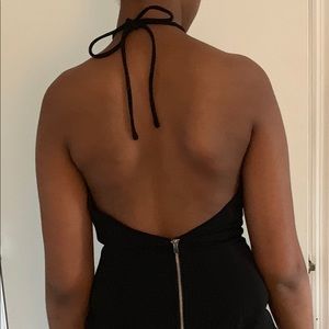 Black midi open back halter dress